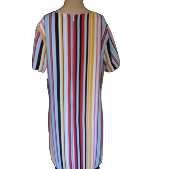 Aidan Mattox Womens Multicolored Stripes Shift Dress Tasseled Scoop Neck Size 14 - Picture 7 of 10
